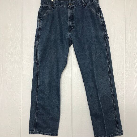 Wrangler Other - Wrangler Blue Denim Dark Wash Jeans Multiple Pockets Cargo Pants Men's Size 36